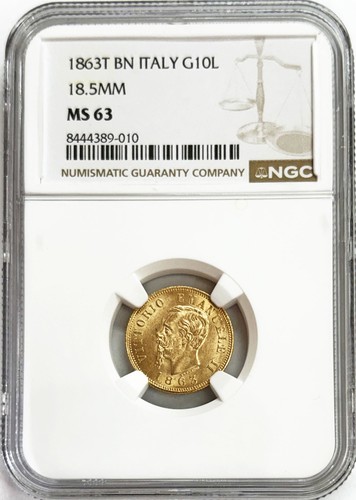 Moneta 1863 oro italia - 1863, 10